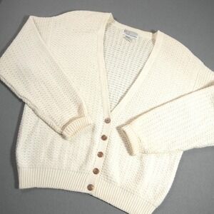 Vintage Milano Pointelle Knit V-Neck Women Cardigan L Coastal Retro Prep Grandma